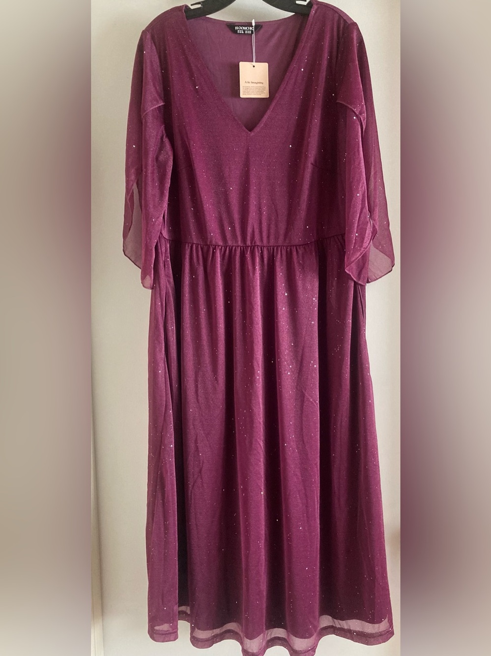Bloomchic Formal Wine Color Midi Dress Fully Lined. - Picture 2 of 7